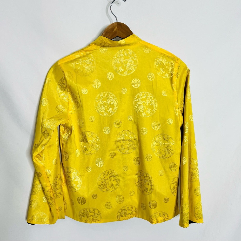 Traditional Chinese Tang Top, Blue and Yellow Reversible Blouse - Picture 6 of 16